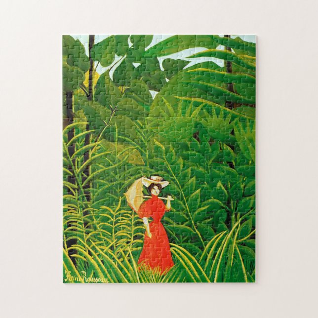 Puzzle Mujer de rojo en el bosque, por Henri Rousseau (Vertical)