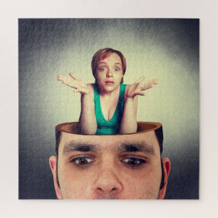 Puzzle Mujer divertida en la cabeza del hombre