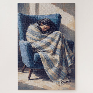 Puzzle Mujer durmiendo en sillón Manta acogedora Impasto