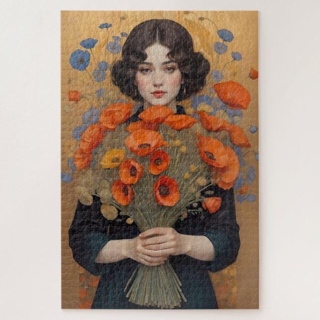 Puzzle Mujer elegante sosteniendo un ramo de flores de am (Vertical)