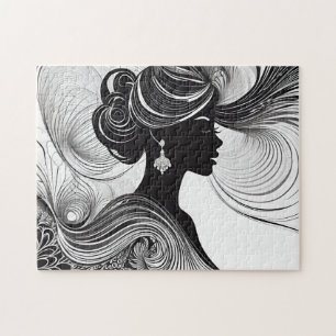 Puzzle Mujer elegante y negra de la silueta blanca