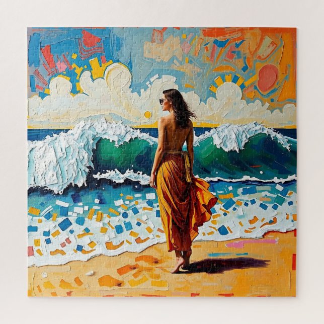 Puzzle Mujer en Arte Abstracto de Playa Costera (Vertical)