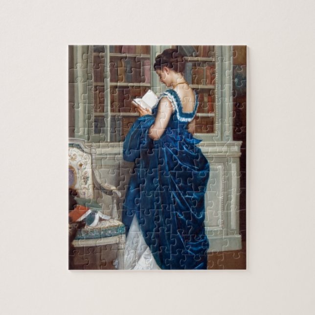 Puzzle Mujer en azul leyendo un libro (Vertical)