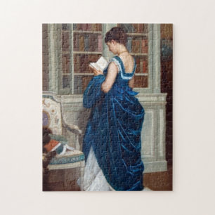 Puzzle Mujer en azul leyendo un libro