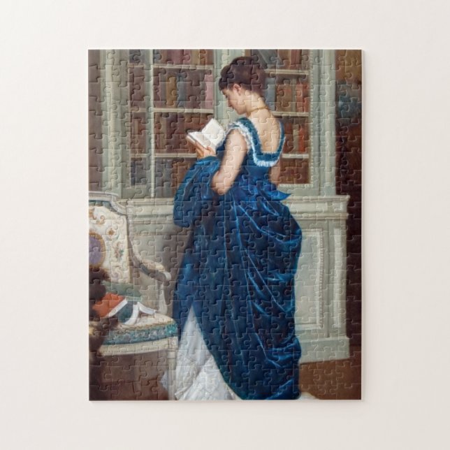 Puzzle Mujer en azul leyendo un libro (Vertical)