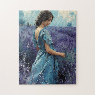 Puzzle Mujer en el campo lavanda Vintage