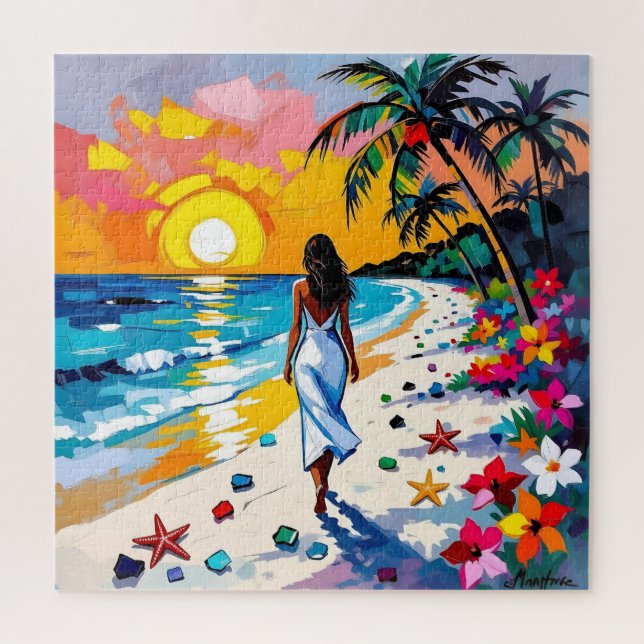 Puzzle Mujer en Escena Tropical de Playa (Vertical)
