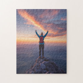 Puzzle Mujer en Mountaintop triunfante inspiradora