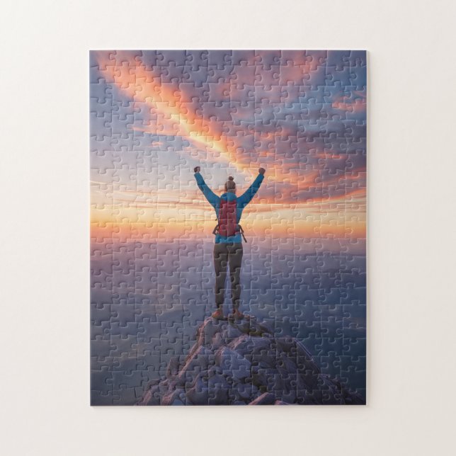 Puzzle Mujer en Mountaintop triunfante inspiradora (Vertical)