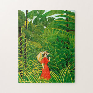 Puzzle Mujer en rojo en el bosque por Henri Rousseau
