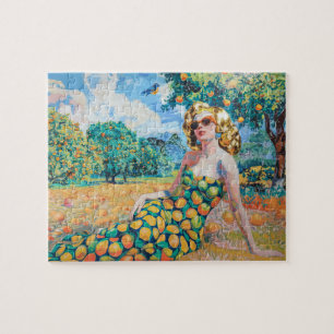 Puzzle Mujer en un terreno Naranja
