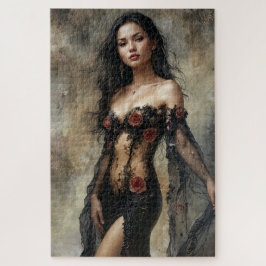 Puzzle Mujer exótica en vestido negro transparente