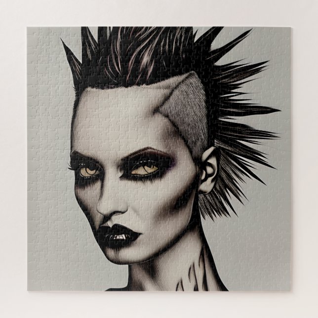 Puzzle Mujer Feroz con Mohawk y Piercings Gótico Punk   (Vertical)