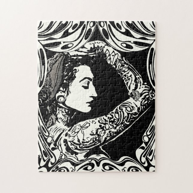 Puzzle Mujer gitana tatuada en blanco y negro (Vertical)