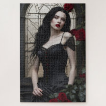 Mujer Gótica con Rosas Rojas