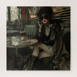 Puzzle Mujer gótica en café