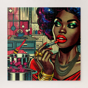 Puzzle Mujer Hermosa Aplicándose Brillo de Labios