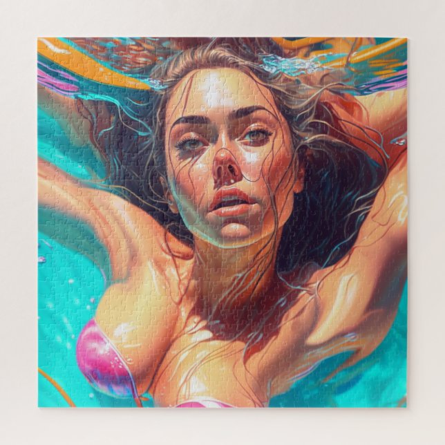 Puzzle Mujer hermosa bajo el agua, arte de IA (Vertical)