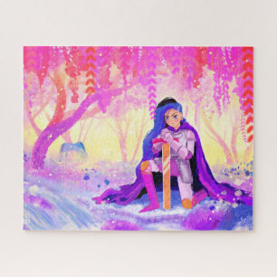 Puzzle Mujer hermosa caballero en un bosque floreciente