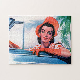 Puzzle Mujer hermosa de los años 1940 en auto