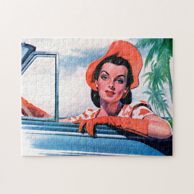 Puzzle Mujer hermosa de los años 1940 en auto (Horizontal)