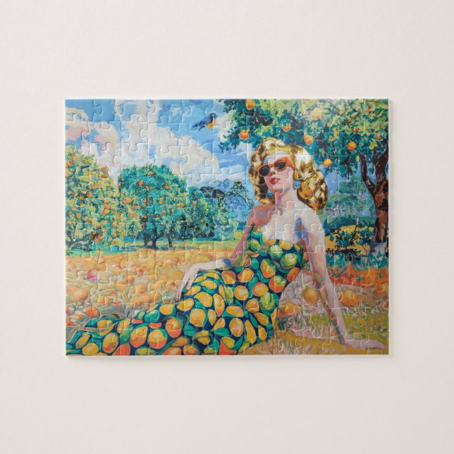 Puzzle Mujer Hermosa en un Naranjal (Horizontal)