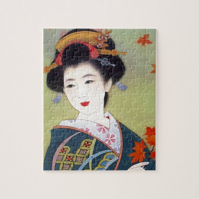 Puzzle Mujer japonesa en kimono azul (Vertical)