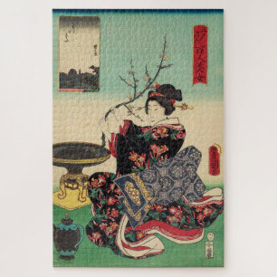 Puzzle Mujer Japonesa Vintage – Arte Floral de Geisha Uki