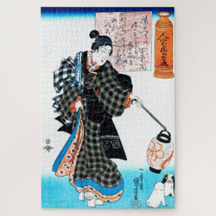 Puzzle Mujer Japonesa y Cachorros, Kuniyoshi