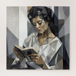 Puzzle Mujer joven leyendo un libro Forma de arte cubista
