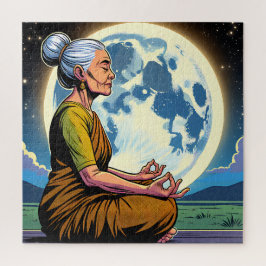 Puzzle Mujer mayor meditando bajo la luna