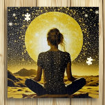 Puzzle Mujer meditando frente a la luna llena<br><div class="desc">Arte de arte místico que muestra una escena etérea de una mujer meditando antes de una luna llena en una noche estrellada.</div>
