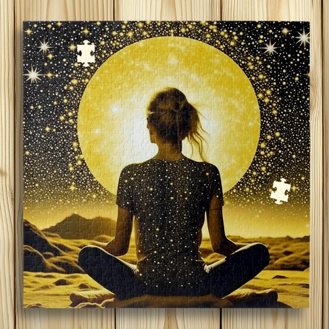 Puzzle Mujer meditando frente a la luna llena (Subido por el creador)