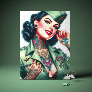 Puzzle Mujer militar tatuada vintage