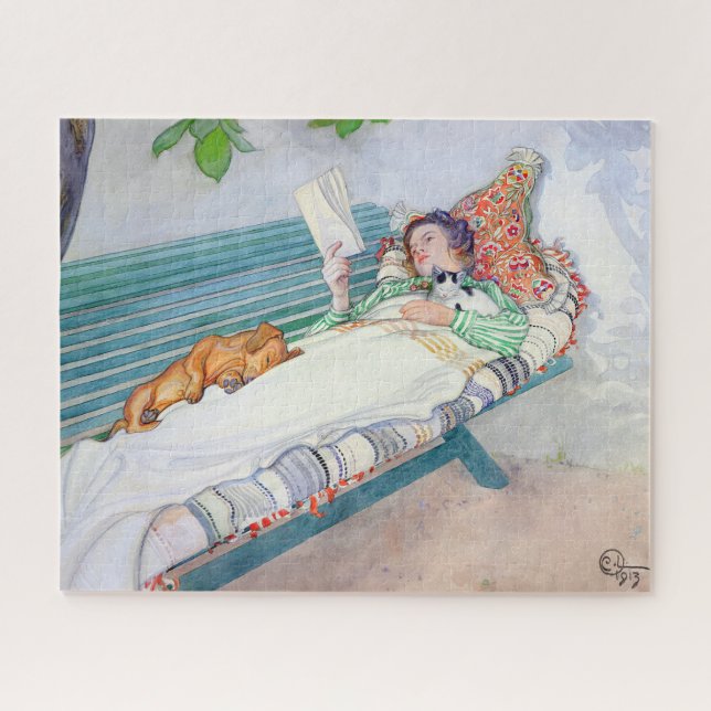 Puzzle Mujer mintiendo en un banco por Carl Larsson (Horizontal)