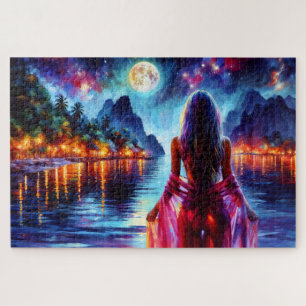 Puzzle Mujer mística bajo el arte de reflejos de luna lle