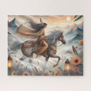 Puzzle Mujer Nativa Americana Hermosa en Caballo