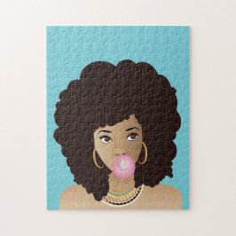 Puzzle Mujer Negra, Bubblegum Rosa, Pelo Natural, Azul