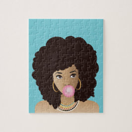 Puzzle Mujer Negra, Bubblegum Rosa, Pelo Natural, Azul