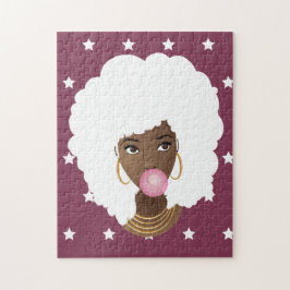 Puzzle Mujer negra con afro blanco, bblegum, estrellas mo