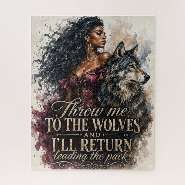 Puzzle Mujer Negra Con Frase Arrójame a los Lobos (Vertical)