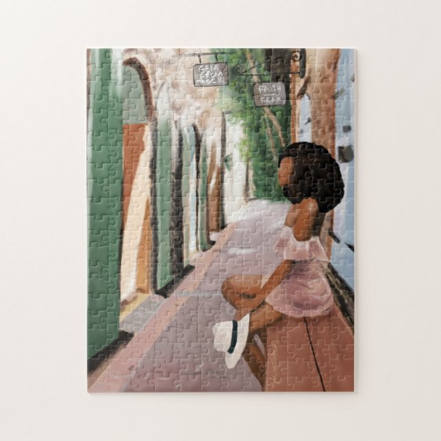 Puzzle Mujer negra con Gorra en un banco en la USVI (Vertical)