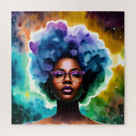 Puzzle Mujer Negra Con Pelo Afro En Gafas Arte Galáctico