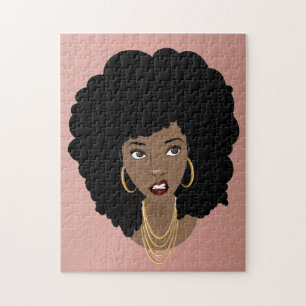 Puzzle Mujer negra, expresión enojada, pelo natural