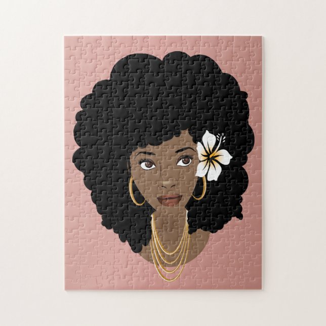 Puzzle Mujer negra, flor en el pelo, Rubor rosa (Vertical)