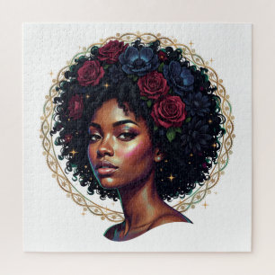 Puzzle Mujer Negra Floral Oscuro Afro