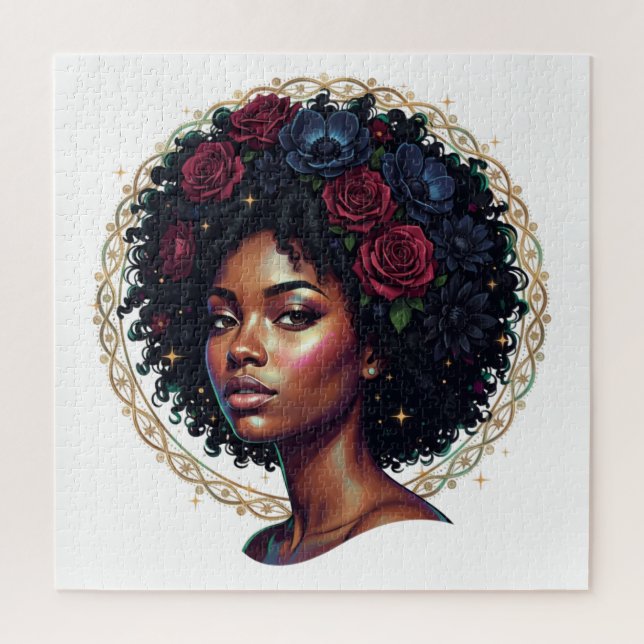 Puzzle Mujer Negra Floral Oscuro Afro (Vertical)