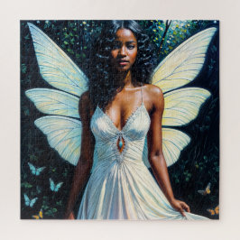 Puzzle Mujer Negra Hada Con Pintura De Vestido Blanco