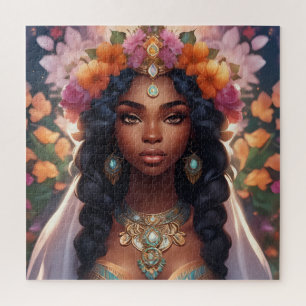 Puzzle Mujer negra hermosa con corona floral
