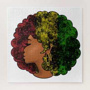 Puzzle Mujer negra rasta afro rojo amarillo verde